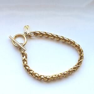 Vintage Jones New York Rich Gold Tone Rope Link Chain Toggle Clasp Bracelet